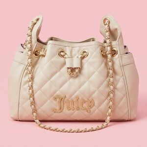 NWT Juicy Couture Exclusive Gold Beige Bling Diamond-Quilted Bag